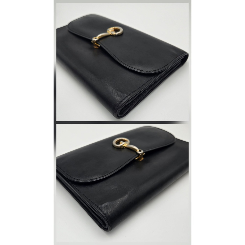 Vintage Gucci Horsebit Long Wallet Black Leather Mixed Metal Hardware Italy - Picture 5 of 12